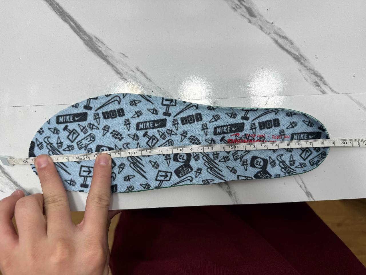 Пример измерения стельки Nike размер 44.5 EUR